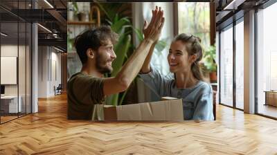 Two people high five inside a box Wall mural