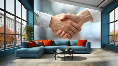 Two people shaking hands in a room Wall mural