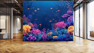 Vivid Underwater Seascape with Colorful Fish and Corals Wall mural