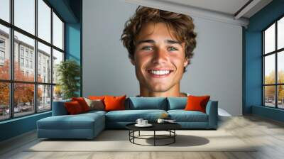 Young Man Smiling with Blue Eyes Wall mural