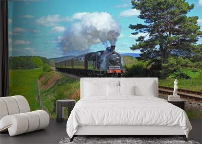 Caledonian Railway locomotive 828 near Fisherman's Crossing, Strathspey Railway, Scotland. Wall mural