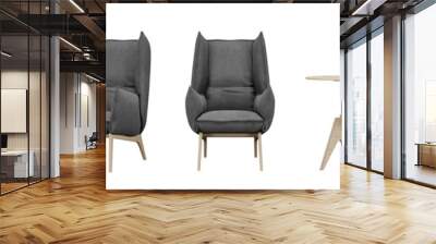 Set of interior furniture on transparent background, armchair, black marble table, wooden table, 3d render illustration. Wall mural