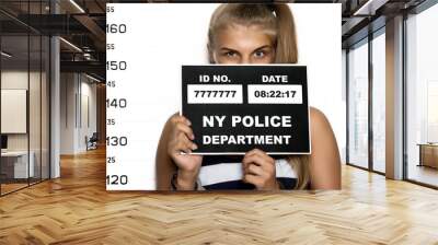 Young beautiful blonde woman Criminal Mug Shots Wall mural