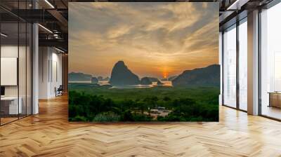 Landscape on the mountain on sea at Samet Nangshe Viewpoint in sunrise. Unseen place of Samet Nangchee in Phang Nga province, Thailand. Wall mural