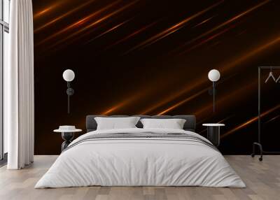  golden lines with light effects on black transparent background. Wall mural