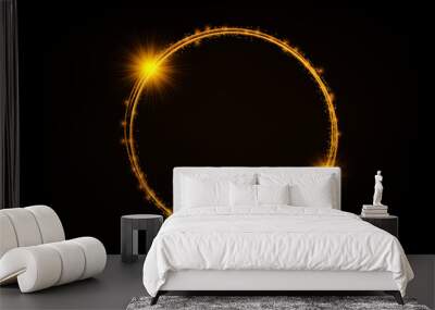 glow light effect with star burst with sparkles. Gold glitter or round Gold shiny  glow frame frame background with light bursts. Shining luxury vector illustration technology background. Wall mural