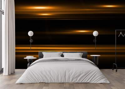 golden frame. Shining rectangle banner    gold lines with light effects  on black  background Wall mural