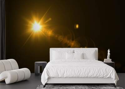 Lens flare  glow light effect  on black background. Easy to add overlay or screen filter over photos  Wall mural