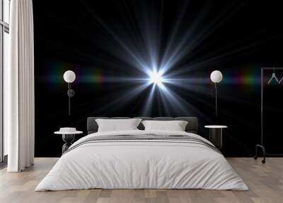 Lens Flare light  over Black Background. Easy to add  overlay or screen filter over Photos  Wall mural