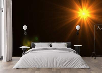 Lens Flare light over black background. Easy to add overlay or screen filter over photos Wall mural