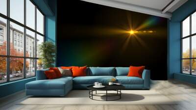 Lens Flare light over Black Background. Easy to add overlay or screen filter over photos Wall mural