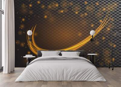 Vector Glowing neon spiral.Speed lines with light effect in golden color. Gold glittering spiral.Magic glow light effect with sparkles and particle on transparent background. Wall mural