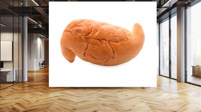 Freshly baked bread, big loaf of brown on white background, food concept Wall mural