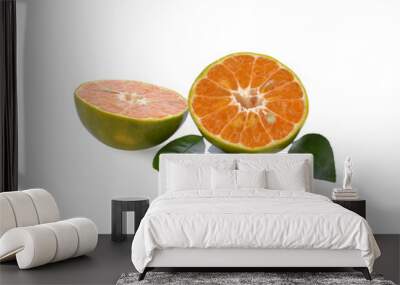 tangerine or mandarin fruit with leaves isolated on white background Wall mural