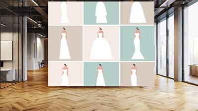 Brides in different styles of wedding dresses made in modern flat vector style. Flat vector illustration. Wall mural