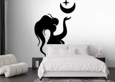 Mystical illustration with pregnant woman. Moon celestial goddess. Magical pregnancy.  Wall mural