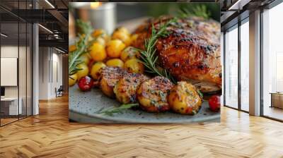 A plate of savory roasted turkey, served with stuffing. Wall mural