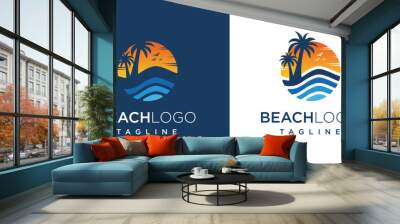 Circular Sun and Ocean Waves Logo. Flat Vector Logo Design Template Elements. Wall mural