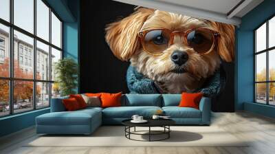 Dressed in a classy and elegant fashion statement, a trendy dog poses as a stylish model. Wall mural