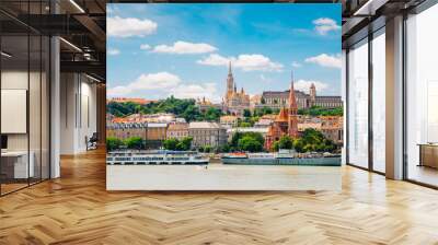 Buda district Fisherman's Bastion and St. Matthias Church with Danube river in Budapest, Hungary Wall mural