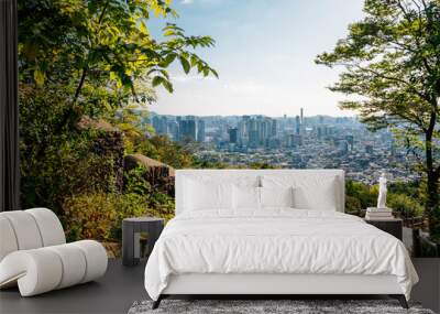 Seoul city panoramic view from Namsan Park walk way in Seoul, Korea Wall mural