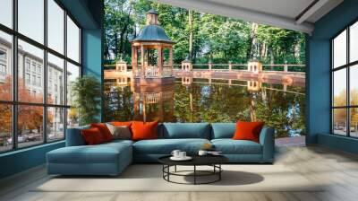 Summer Garden, pond and gazebo in Saint Petersburg, Russia Wall mural