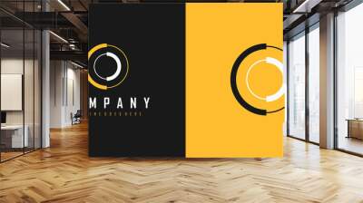 abstract initial letter o logo. black and yellow shapes circle line style isolated on double backgro Wall mural