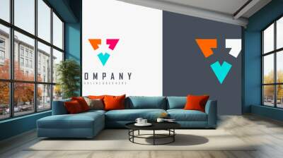 Triple Arrow Logo. Colorful Geometric Triangle Arrows Initial Letter V isolated on Double Background. Flat Vector Logo Design Template Element for Business and Branding Logos. Wall mural