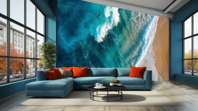 ocean pacific, blue water, waves, sand, clear light. AI generative Wall mural