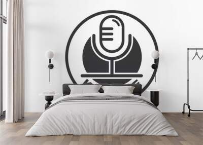 microphone icon logo of karaoke and musical vector illustration design Wall mural