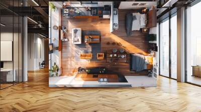 Floor plan of a house top view 3D. Open concept living apartment layout Wall mural