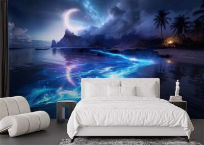 A beautiful blue ocean with a glowing blue line in the middle Wall mural