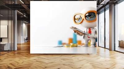 A cartoon character wearing glasses and a tie is holding a clipboard Wall mural