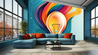 A colorful light bulb with a blue background Wall mural