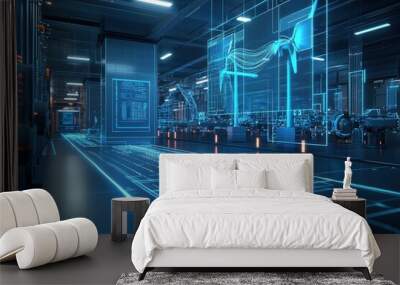 A futuristic room with blue walls and a blue floor Wall mural