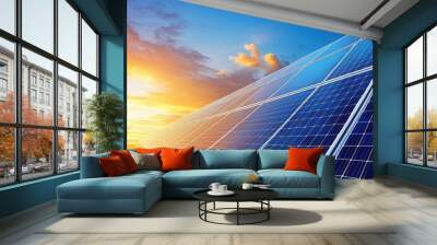 A solar panel is shown with the sun in the background Wall mural