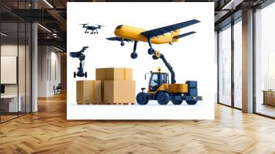 Airborne accuracy and automation in logistics, flat design illustration Wall mural