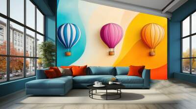 Colorful acrylic painting of hot air balloons, children's playroom, adventure and freedom theme Wall mural