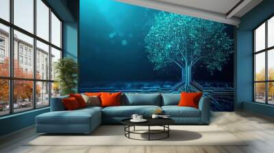 Digital Tree with Technology Elements in Abstract Scene Wall mural