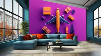 Flight logistics refinement for product delivery, flat design illustration Wall mural