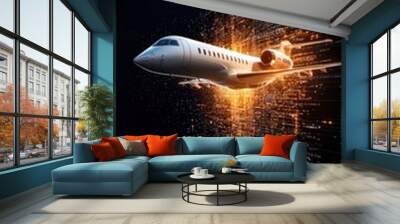 Sleek Jet Amidst Digital Light Explosion Wall mural