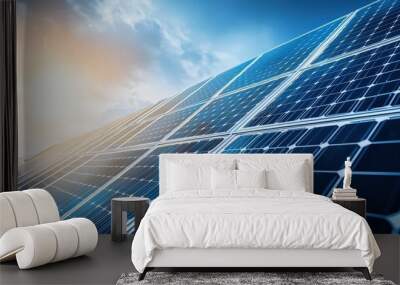 Solar Panels with Sunset and Blue Sky Background Wall mural