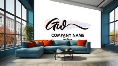 GW Watercolor Initial Logo Design Vector Wall mural