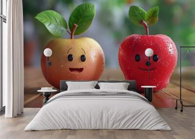 two apples on a wooden table Wall mural