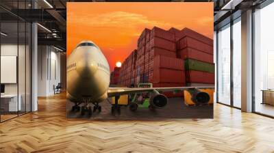 airplane with container background Wall mural