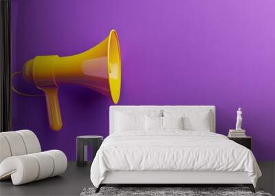  Yellow megaphone up close on a purple background, a minimalist notification concept. Wall mural