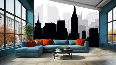 Black cityscape skyline panorama with gray misty city buildings background of NEW YORK CITY, UNITED STATES OF AMERICA Wall mural