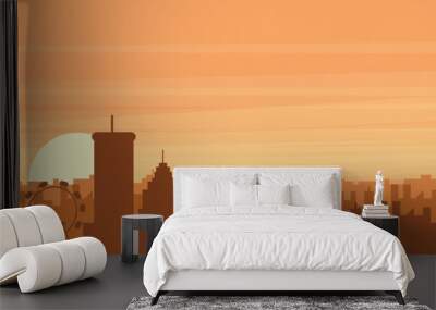 Brown panoramic poster of the city skyline with misty background buildings, sunrise, clouds and mountains of ATLANTA, UNITED STATES Wall mural