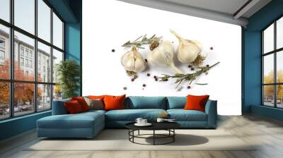 garlic and herbs isolated on white background. Wall mural