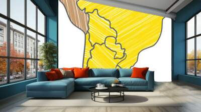 Highlighted map of PERU inside detailed blank flat political map of South (Latin) American continent on isolated background Wall mural